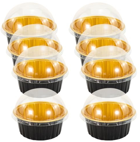 FSSTUD 50 Pcs 125ml Mini Aluminium Cupcake Tins with Lids Black Muffin Cake Cases Round Loaf Cups Foil Pudding Dessert Dishes Pie Egg Tart Molds