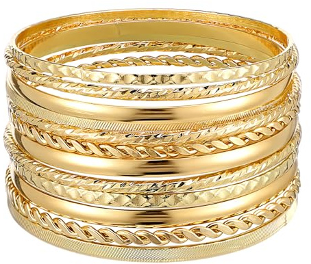 Yolev 12Pcs Gold Bangle Bracelets Set for Women Boho Multi Layer Stack Bangles Bracelets for Women Bracelet Stack Chunky Indian Multi Bangle Bracelet Set Punk Bracelets Jewelry for Women Gift (gold)