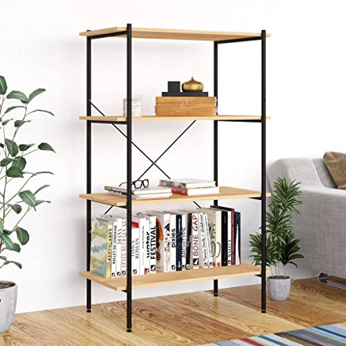 puraday Bücherregal Wohnzimmer Regal mit 4 Böden Schwarz und Eiche-Optik 80x40x130 cm DVD-Regale Kinderregal Mit Boxen Badezimmer Regal Holzregal Regal Badezimmer Regal Metall Badregal Holz