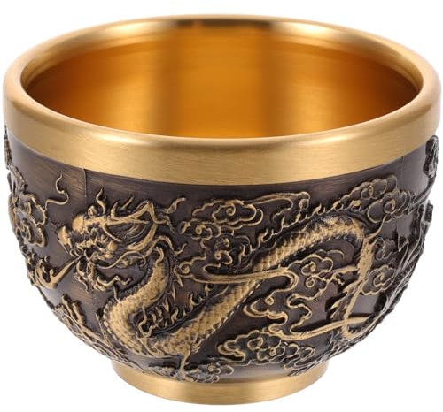 XINRUI Taza de té de cobre china con diseño de dragón vintage en relieve, tazas de té de kung fu de 2,36 pulgadas for degustación de té tradicional, sake japonés, café, bebidas frías o calientes