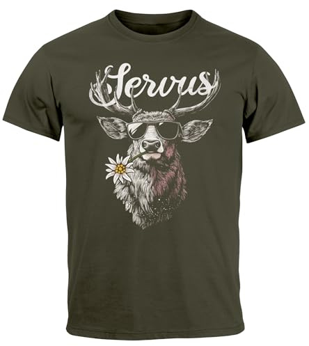 Neverless® Herren T-Shirt Hirsch Tracht Modern Lustig Volksfest Bayern Servus Hallo Fashion