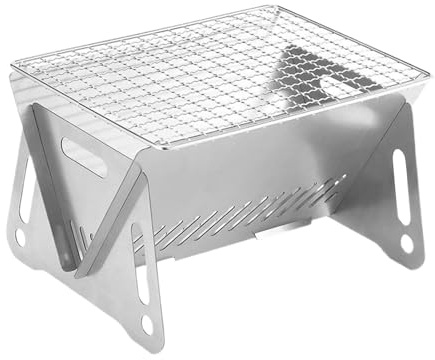 Klappbarer Holzgrill - Edelstahl Tragbarer Campinggrill mit klappbaren Beinen | Barbecue Holzkohlegrill | Faltbares BBQ Grillnetz für Heckklappe, Camping, Kochen im Freien