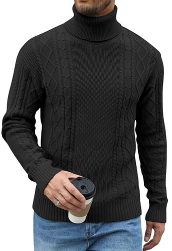 Zetieny Jersey Hombre Cuello Alto Invierno Suéter de Punto Trenzado Jerséis Informal de Manga Larga Sweater Ajustado Regular Fit Jersey Pullover de Canalé