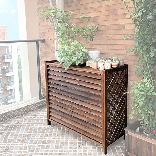Outdoor-Klimaanlagenabdeckung, korrosionsbeständig, Holzgitter, Blumenständer, Lamellen, Braun, 103 x 44 x 93 cm
