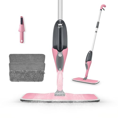 Swan x Lynsey TV's Queen of Clean Spray Mop, Wet Mopping, Dry Dusting & Soft Abrasive Pad, Cleaning Tool and 500ml Anti-Leak Bottle, 180° Pivoting Neck for Floor Cleaning, Pink, SWFC1000QOCN