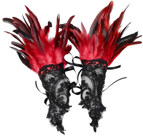 Lace Gloves Carnival Party Costume Accessory Masquerade Show Latex Suit Red (Red, One Size)