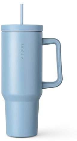 Vinsun Tumbler med Sugrör och Handtag 1.2L - Rostfritt Stål Resemugg, Dubbelväggig Isolerad Termosmugg för Varma och Kalla Drycker - Kaffemugg 40oz med Lock