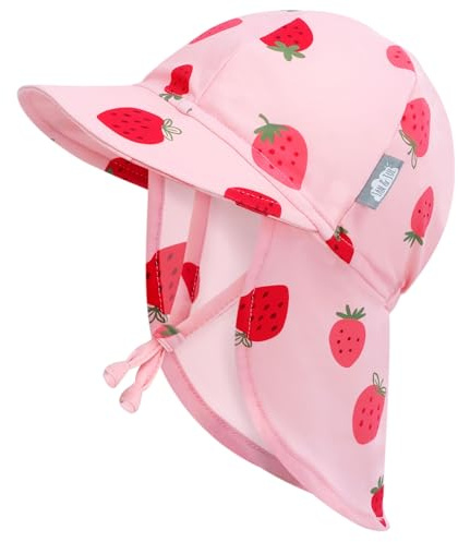 Jan & Jul Baby Sonnenhut mit Nackenschutz für Mädchen, Strandkappe mit UV-Schutz für Schwimmen (Pink Strawberry, Größe M: 6-24 Monate)
