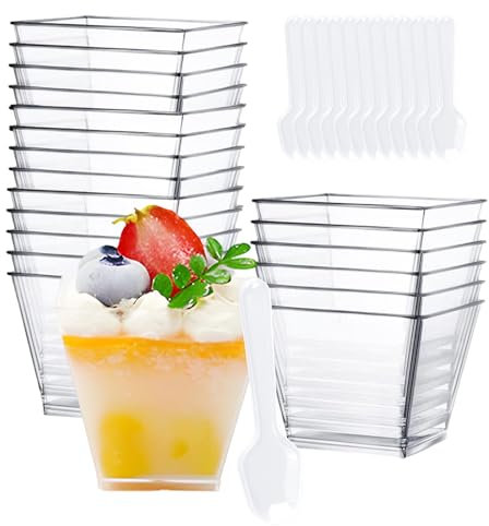 Xmart 60 piezas 2oz/60ml Vasitos Aperitivos Plastico Transparentes Vasitos para Postres Reutilizables Vasos de Postre para Pudín Mousse Helado Bodas Buffets Fiestas de Postres