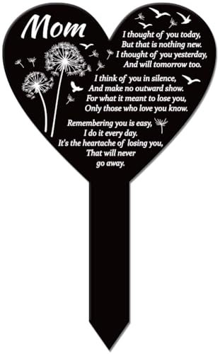 GLOBLELAND Heart Shaped Dandelion Memorial Mother Garden Stake Plaque, 258x158mm/10x6.2inch, Acrylic, Waterproof, Sympathy Garden Stake for Yard Grave Cemetery