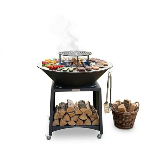 FUMAX Brasero Haut avec Plaque et Grille Amovible en Acier Barbecue plancha extérieur Ø 100 cm