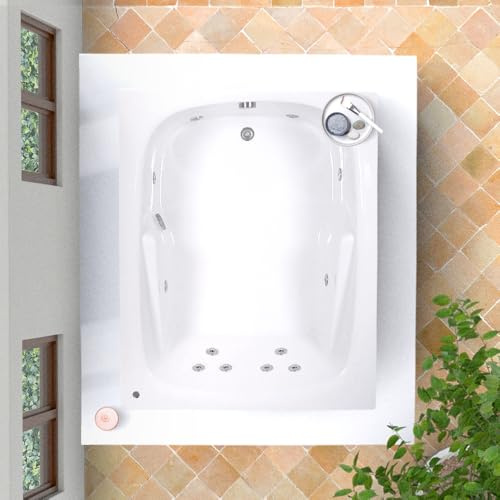 60 in. x 48 in. Acrylic Rectangular Drop-In Whirlpool Bathtub with Reversible Drain in White
