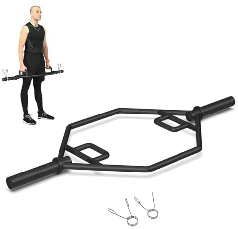 KOMFOTTEU Trap Bar 50mm, Barra de Pesas con Mango Plegable, Barra Hexagonal de Acero con Cierre de Muelle, Barra de Trampa con carga 362 kg para Sentadillas, Peso Muerto, 142 cm