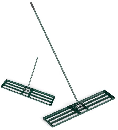TANGZON 30/36/42/46” x 10” Lawn Leveling Rake, Heavy Duty Metal Lawn Leveler with 77” Ergonomic Long Handle, Lawn Level Tool Landscape Rake for Garden Courtyard Grass Golf Course (46 x 10, Green)