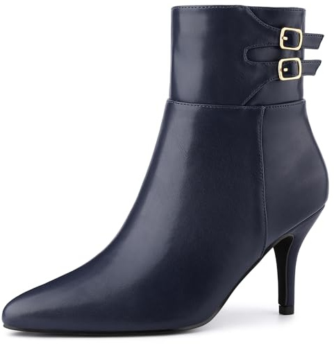 Allegra K Women's Pointed Toe Buckle Stiletto Heels Ankle Boots Dark Blue 5 UK/Label Size 7 US
