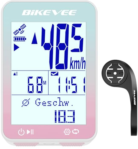 Bikevee GPS Fahrradcomputer Kabellos IPX7 Wasserdicht 2.4'' FSTN Display 28H Akku