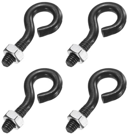 sourcing map 4 Pack Eye Bolts, M6 x 20mm 304 Stainless Steel Threaded EyeBolt Black Eye Hooks with Nut for Hanging or Securing Cables