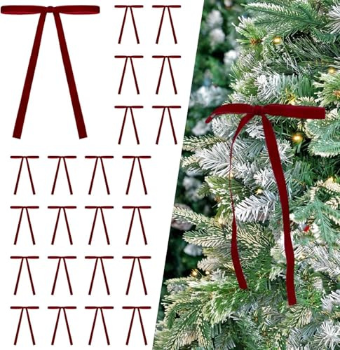 VITEVER Schleifen Weihnachtsbaum Deko | Rote Schleifen Weihnachten, 24er Weihnachtsbaum Schleifen Rot Samtschleifen, Weihnachtsschleifen für Girlande, Zaun, Haustür, Kamin (Rot)