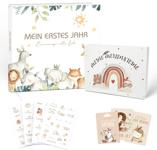 Hyggartn Ein Baby-Geschenkset, bestehend aus einem Babybuch und einem Set Meilensteinkarten, perfekt als Geburtsgeschenk für Jungen und Mädchen, auch geeignet für Geburtstage und Babypartys