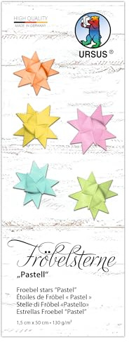 URSUS 3509 00 99-Stelle di Fröbel Pastello, 130 g/m² di Carta da Disegno in Argilla, 80 Strisce Pieghevoli, Formato 1 x 50 cm, Ø 4,3 cm, 5 Colori, con Istruzioni per l'uso, Multicolor, One Size