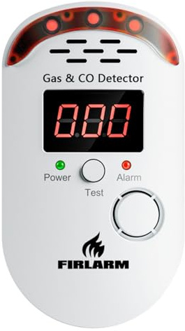 Firlarm Detector de Gas y Monóxido de Carbono con Enchufe y Pantalla LED para Hogar, Cocina, Garaje, Oficina