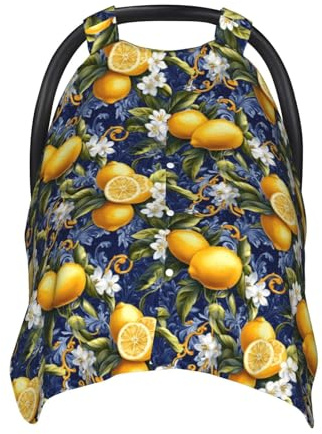 Autositzbezüge, atmungsaktiv, Stillbezug, Kinderwagen-Bezug, Mehrzweck-Baldachin, für Jungen und Mädchen, Blau mit Zitronenmuster