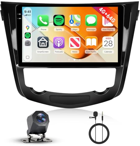 Hodozzy 4G+64G Autoradio per Nissan X-Trail Qashqai J11 T32 Rouge 2014-2018 Android 10 Pollici InCell Touch Schermo Carplay Android Auto, Stereo 2 Din Bluetooth DSP GPS WiFi Radio FM RDS Telecamera