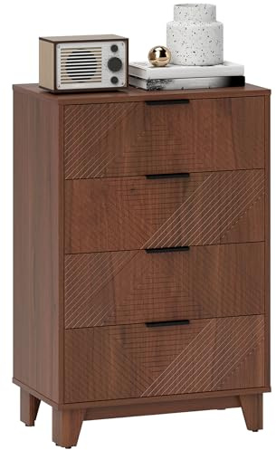 HOMCOM Kommode 4 Schubladen Vintage Aufbewahrungsmöbel mit Metallgriffen, Kommode Schlafzimmer, Wohnzimmer - 60 x 36 x 90 cm, Holzeffekt braun
