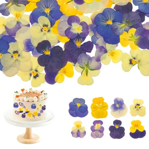 40 Pcs Dried Pressed Flowers, 8 Types Natural Edible Flowers for Cakes | Naturally Dried Pressed, Mixed Tricolour Viola for Cake Decor, Cocktails, DIY Crafts, Baking, DIY Cupcake, Resin Art