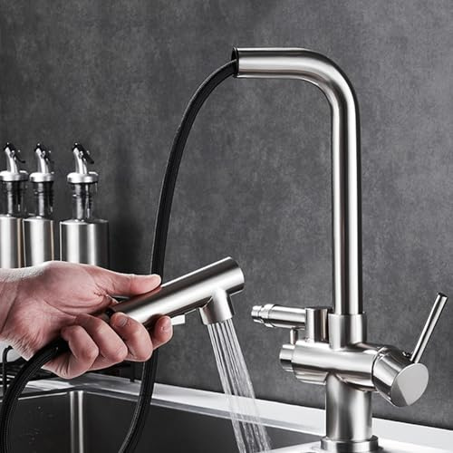 Robinet Cuisine Lave Vaisselle Extractible Laiton Robinet de Cuisine Monotrou-Brossé