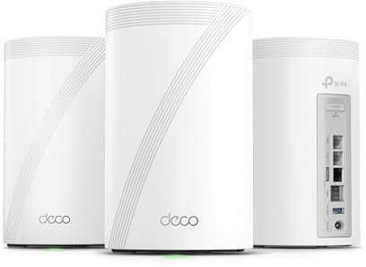 TP-Link Deco 7 Pro BE17000 Tri-Band Wi-Fi 7 Whole Home Mesh System | 9-Stream 17Gbps | 10G RJ45/SFP+ Combo | Multi-Gig Wired Backhaul | Up to 8500 Sq.ft | HomeShield, MLO, 320 MHz (Deco BE77 3-Pack)