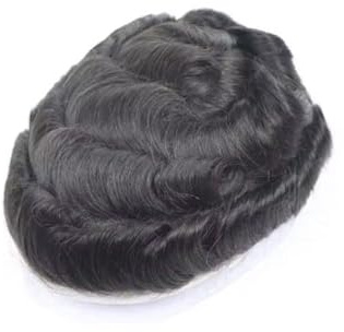 Kurze Perücke für Männer 0,08 mm dünnes Echthaar-Toupet for Herren, Voll-PU-Basis, 8 x 10 Zoll Abdeckung Kahler Stellen(#1b)