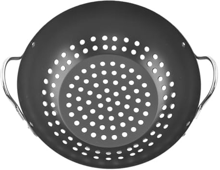 Abaodam Cestello per Grigliare Verdure Antiaderente Fori Grandi, Cestino Scolapiatti Professionale Doppia Impugnatura, Wok Multifunzione per Barbecue da Giardino e Uso Esterno