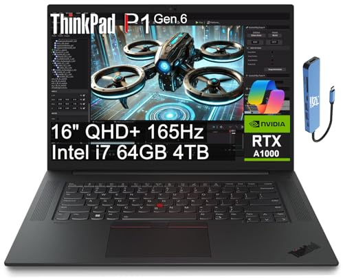 Lenovo ThinkPad P1 Mobile Workstation Laptop (16 2K 165Hz, Intel 14-Core i7-13800H, 64GB DDR5, 4TB SSD, NVIDIA RTX A1000 6GB) 2 x Thunderbolt 4, Fingerprint, Backlit, IR Webcam, IST Hub, Win 11 Pro