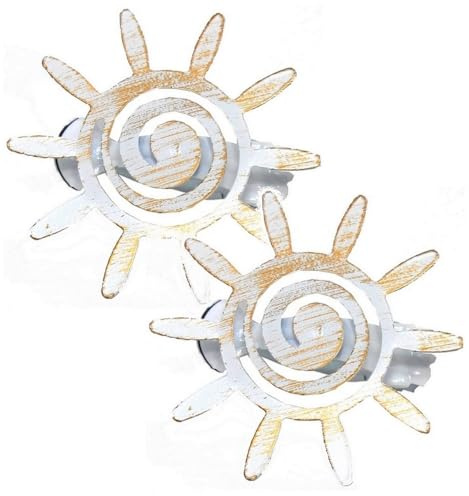 2 Embrasses à Rideaux en Métal – Design Soleil Chic – Finition Blanc Patiné Or – Pinces Décoratives Robustes pour Salon et Chambre – Décoration de Fenêtre Élégante et Lumineuse