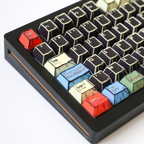 Keycaps AZERTY Black Manga, 143 Touches PBT, Profil Cherry, ANSI & ISO (FR) | Manga Noir, 1,8 mm, pour switches MX et claviers 60 %, 75 % ou 100 %, Compatible ANSI & ISO.