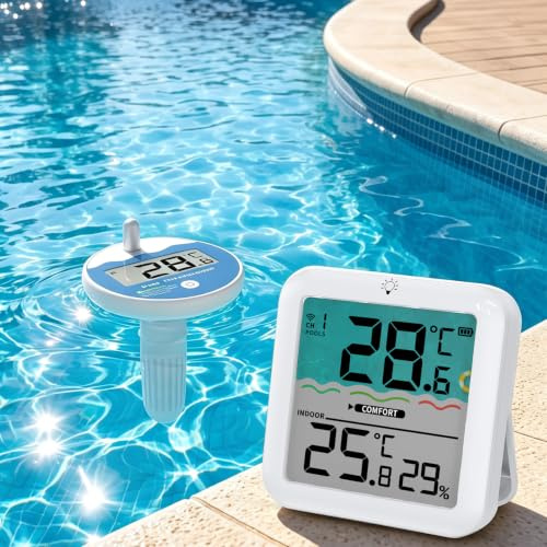 Funk Pool Thermometer,ORIA Digital Poolthermometer Schwimmend Außensensor