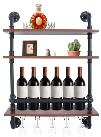 Wall Mounted Wine Rack 3 Tier Modern Metal Wine Rack With Railing | 89cm Metal Wine Holder, Anti-Drop Liquor Floating Shelves Wall Shelf Unit For Wine Cellars, Bars, Storerooms, Bedrooms