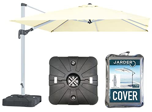 Jarder 9m² Large Parasol With Parasol Base and Protective Cover Bundle | Aluminium | Garden, Patio, Event, Wedding