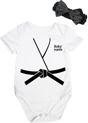 Petitebella Personalized Judo Karate Taekwondo Jersey Baby Bodysuit Nb-18m (White/Black, 6-12 Months)
