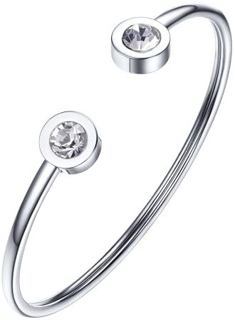 PROSTEEL Armband April Geburtsstein offener Armreif Edelstahl Frauen Mädchen Armband Minimalismus ModeSchmuck Accessoire für Geburtstag Weihnachten Muttertag(Silber)