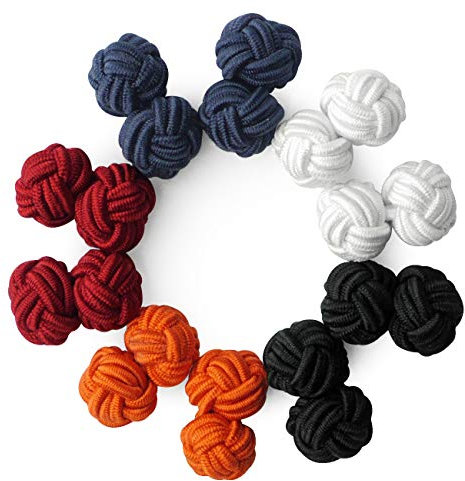 HONEY BEAR Gemelos de Nudo de Seda Tejidos 5 Pares para Hombre/Mujer Camisa/Vestido Decoración con Caja (Naranja, rojo y negro con caja)