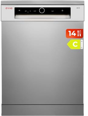 EVVO Lavavajillas 60 cm, Capacidad para 14 Cubiertos y Con Tercera Bandeja, Eficiencia C, 8 Programas Incluye, Lavado Rápido 30 min, Lavado Inteligente, Apertura Automática, Modelo: D4x acabado: Inox