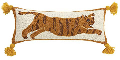 Peking Handicraft 30JBL08C22OB Tiger Pom Pom Hook Pillow, 100% Wool and Cotton