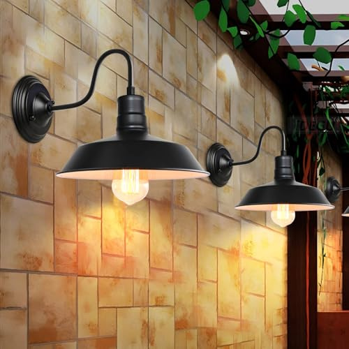 iDEGU 2 Stück Industrie Wandleuchten, 26cm Vintage Wandlampe Innen Retro Wandspot E27 Wandbeleuchtung Wandstrahler für Küche Wohnzimmer Flur Büro (Schwarz, Innen Weiß)