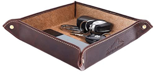 Alpenleder Schlüsselschale - Modell: GRATTLER (Handgefertigt) - Nachhaltiges Bio-Leder aus regionaler Landwirtschaft | Taschenleerer Leder *Made in Germany* (22x22x5cm) (Kuhfell)