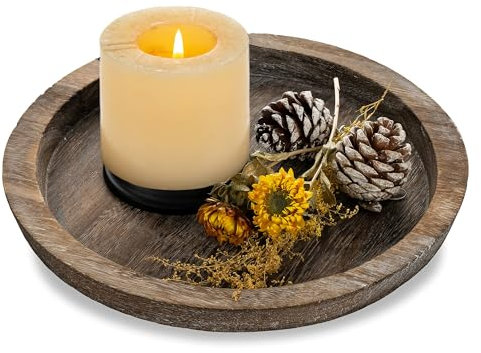 Romadedi Holz Tablett Kerzentablett Deko - Kerzen Tablett Rund 29cm Kerzenteller Holztablett Landhaus Kerzenhalter Dekorativer Teller Für Stumpenkerzen Teelichter Kerzen Tischdeko Wohnzimmer