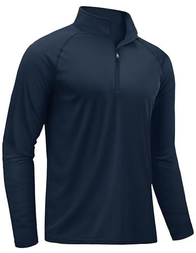 TACVASEN Camiseta Hombre UPF 50+ Protección UV Protección Solar Manga Larga Camiseta Rendimiento Entrenamiento Running Azul Marino M
