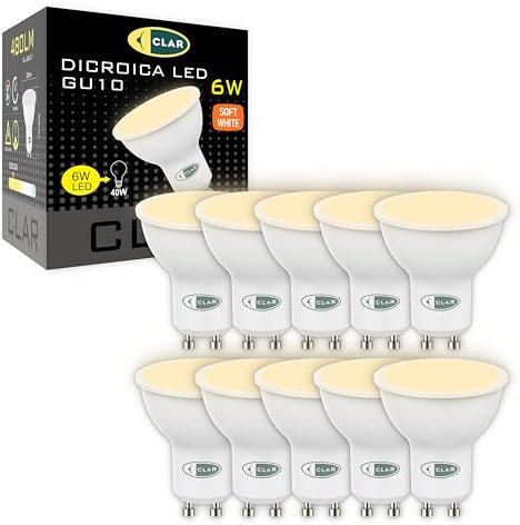 CLAR - GU10 LED, Lampadine GU10 Luce Calda, 6W (Pack 10)