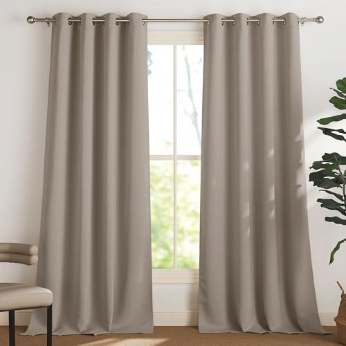 PONY DANCE Vorhang Blickdicht Ösen 2er Set Thermogardine Wärmeisolierend | H300 x B140cm, Sandfarben, Verdunkelnde Gardinen, Hitzeschutz, Sichtschutz, UV-Schutz, für Schlafzimmer Wohnzimmer Büro